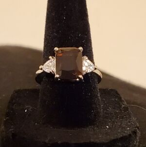 3CT CHOCOLATE BROWN ICE-CUT RADIANT 3-STONE RING 925 STERLING SILVER SIZE 7.5
